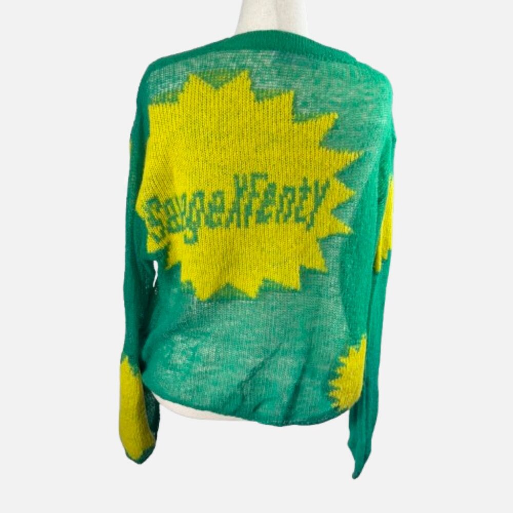 Savage X Fenty Knittin Pretty Loose Knit Sunburst Green Yellow Sweater (Size L) - Picture 7 of 16